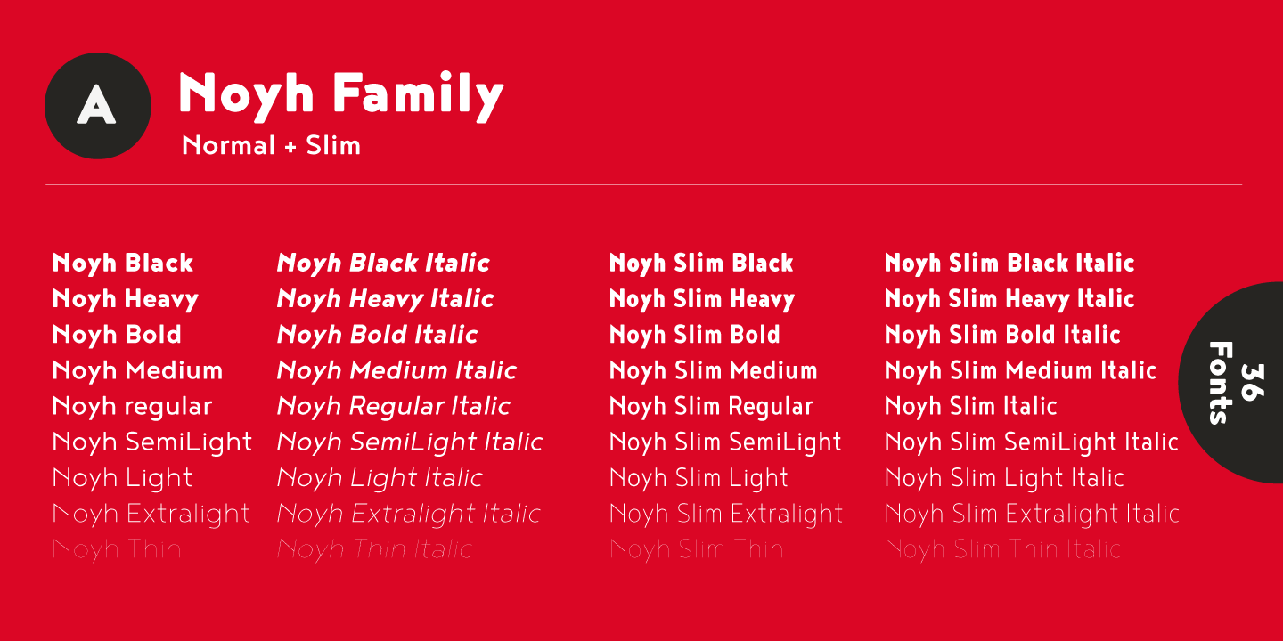 Przykład czcionki Noyh Slim Heavy Italic
